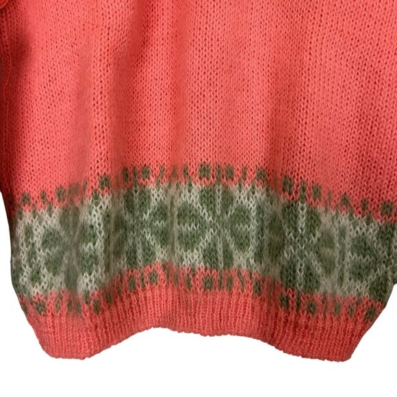Vtg 60s Bobbie Brooks Mohair Wool Fair Isle Knit Sweater Sz Small Green Coral - Picture 4 of 10